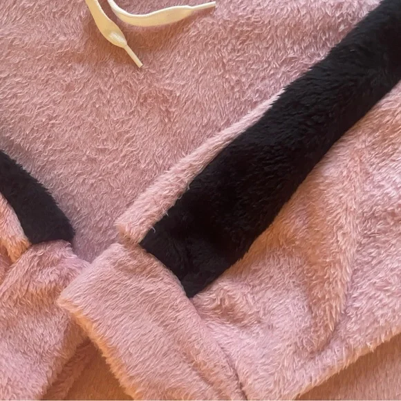 Rouge Collection Fuzzy Pink and Black Sweatshirt with Hood - Picture 2 of 4